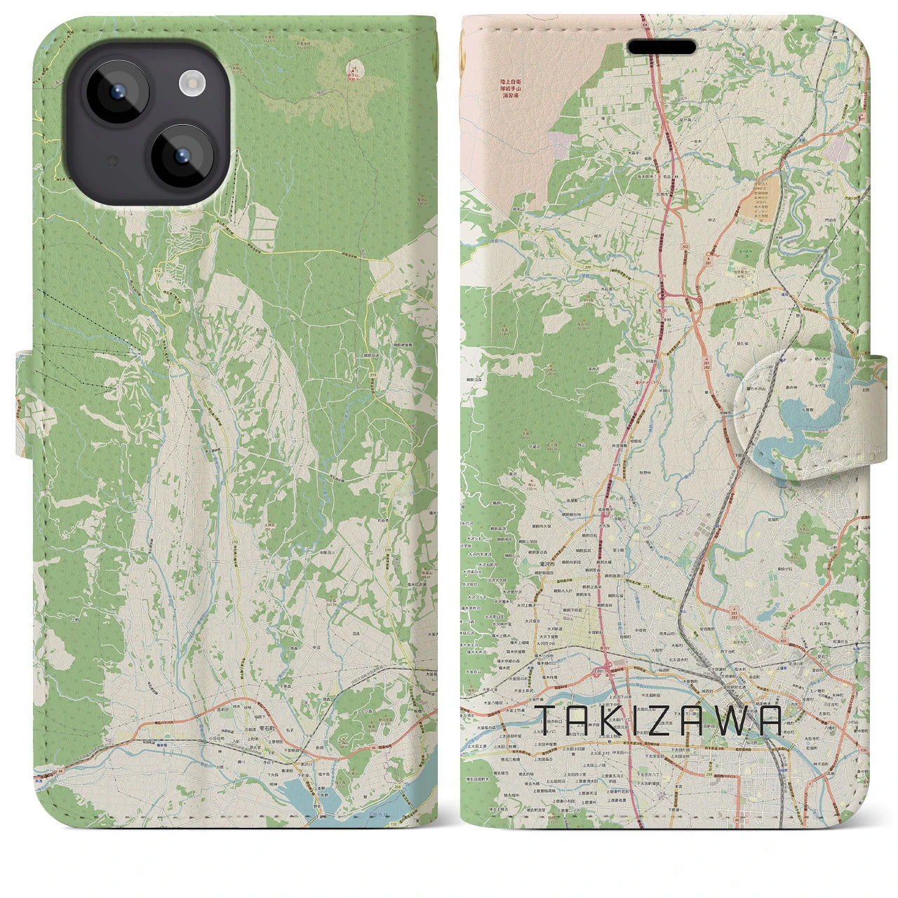 【滝沢(岩手県)】地図柄iPhoneケース(手帳タイプ)ナチュラル・iPhone 14 Plus 用