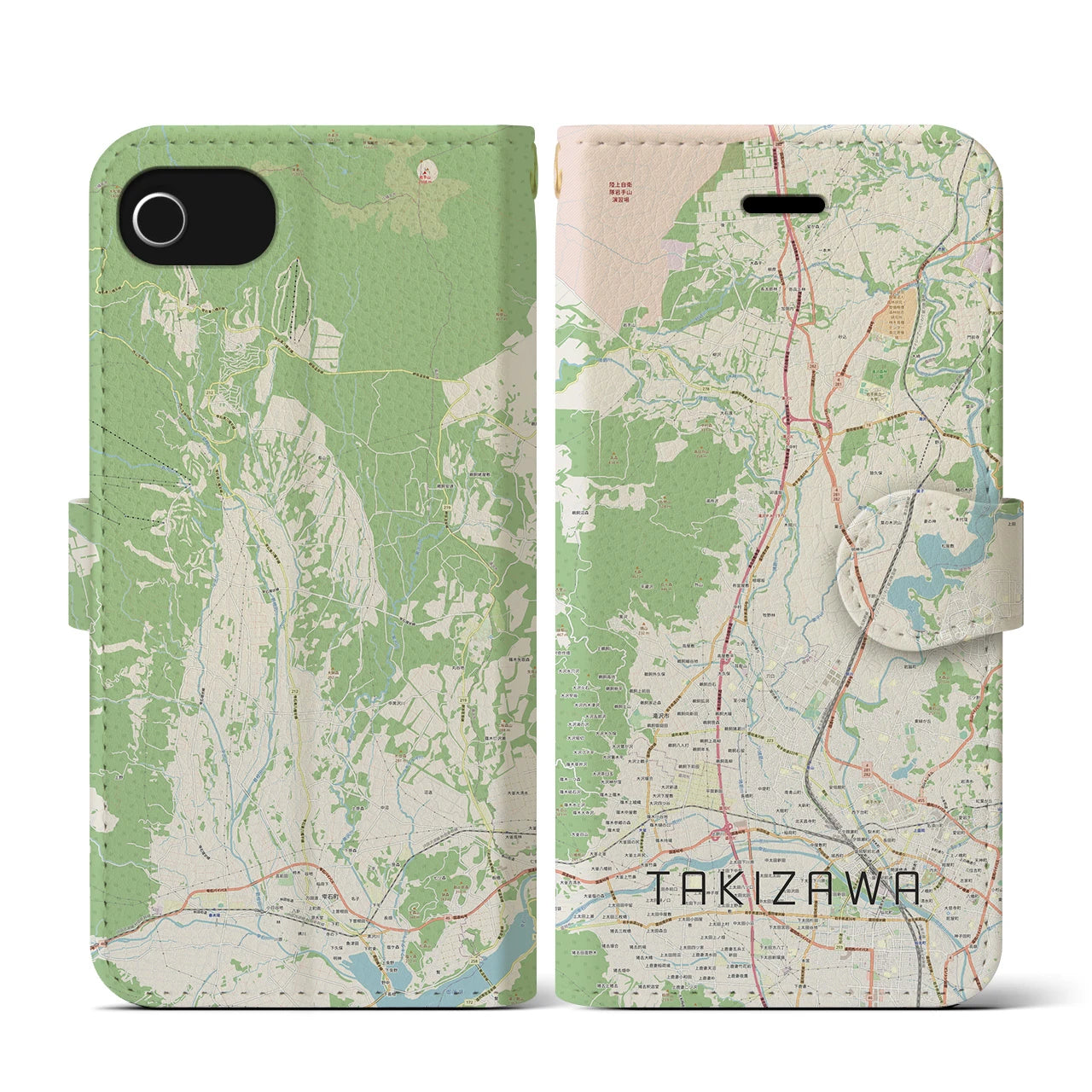 【滝沢(岩手県)】地図柄iPhoneケース(手帳タイプ)ナチュラル・iPhone SE(第3 / 第2世代) / 8 / 7 / 6s / 6 用