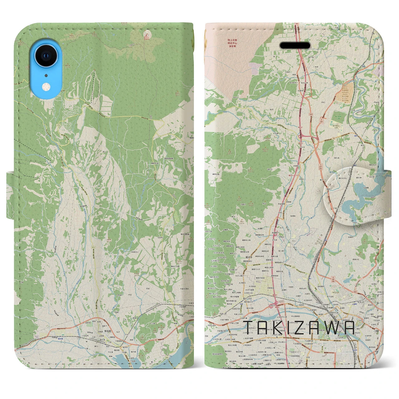 【滝沢(岩手県)】地図柄iPhoneケース(手帳タイプ)ナチュラル・iPhone XR 用