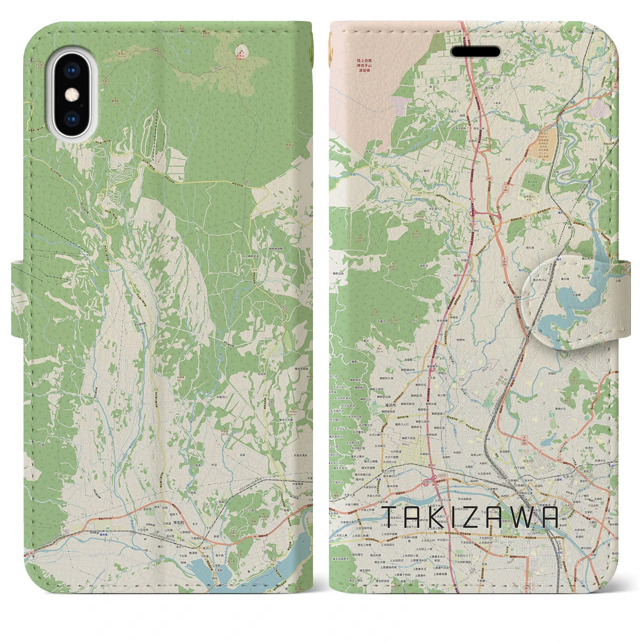 【滝沢(岩手県)】地図柄iPhoneケース(手帳タイプ)ナチュラル・iPhone XS Max 用