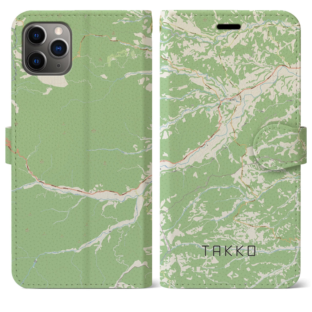 【田子(青森県)】地図柄iPhoneケース(手帳タイプ)ナチュラル・iPhone 11 Pro Max 用