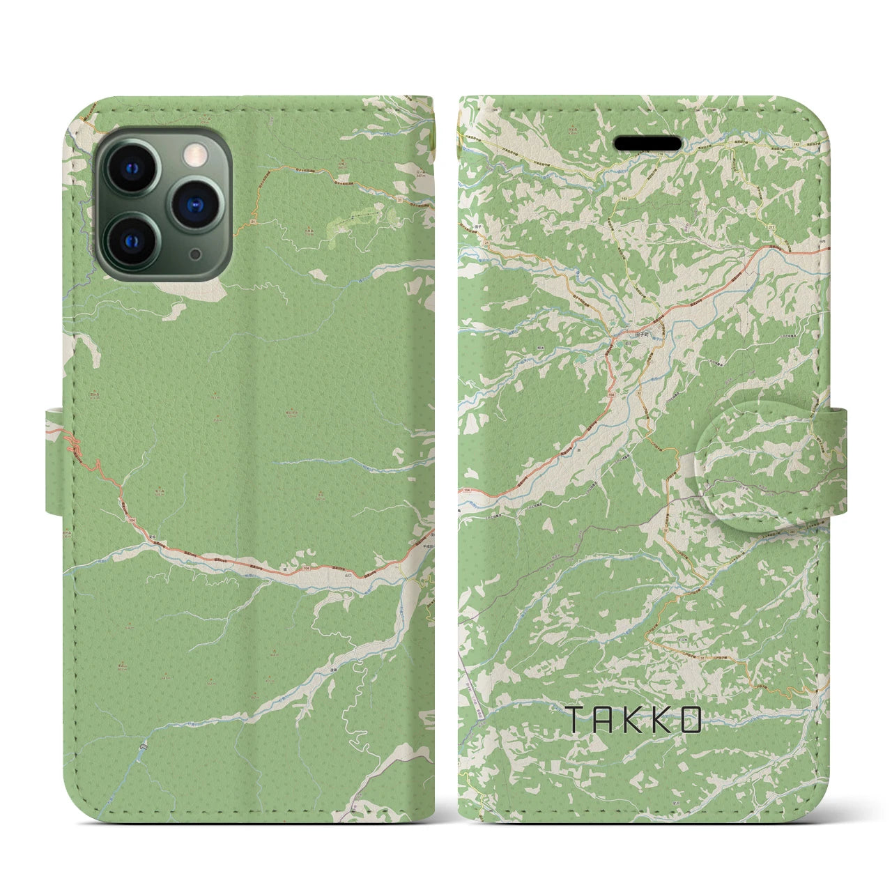 【田子(青森県)】地図柄iPhoneケース(手帳タイプ)ナチュラル・iPhone 11 Pro 用