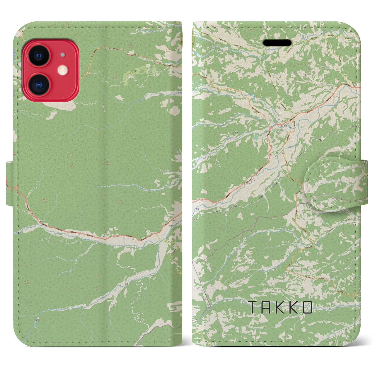 【田子(青森県)】地図柄iPhoneケース(手帳タイプ)ナチュラル・iPhone 11 用