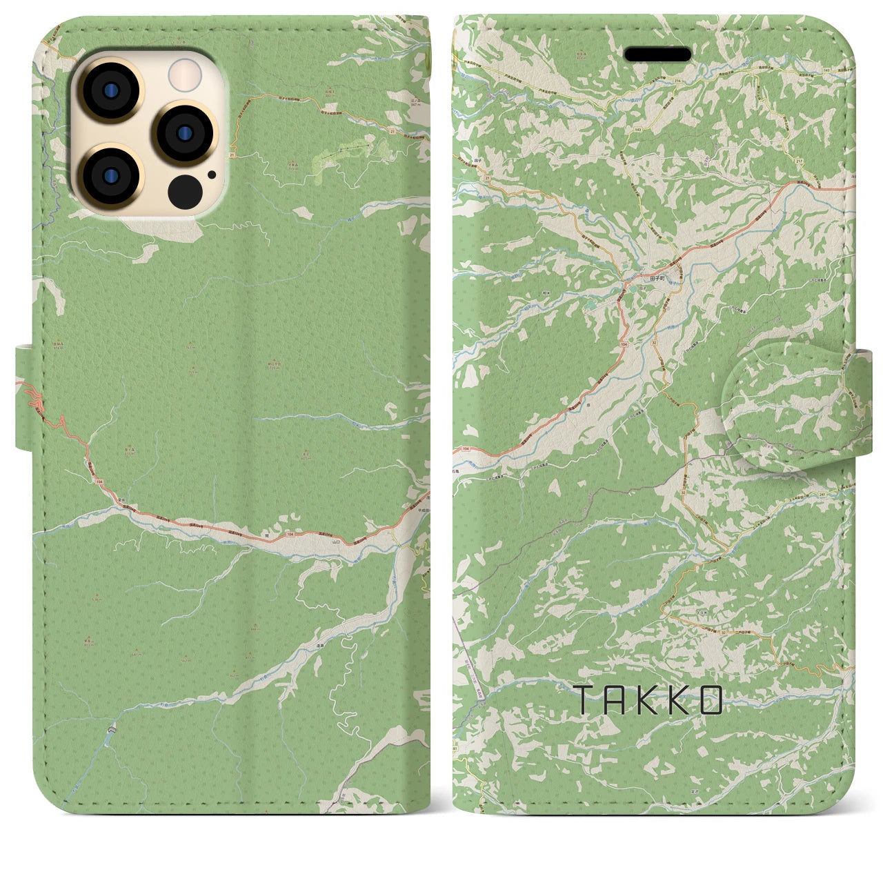 【田子(青森県)】地図柄iPhoneケース(手帳タイプ)ナチュラル・iPhone 12 Pro Max 用