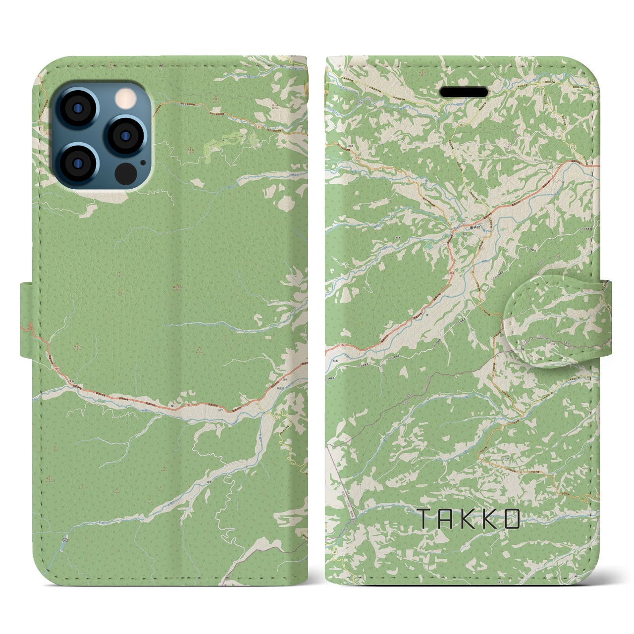 【田子(青森県)】地図柄iPhoneケース(手帳タイプ)ナチュラル・iPhone 12 / 12 Pro 用