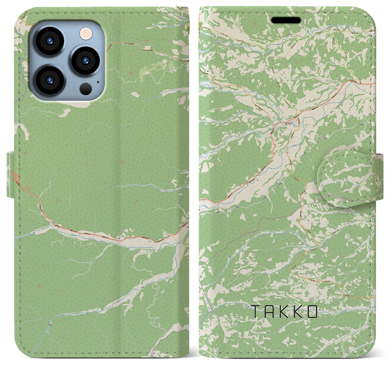 【田子(青森県)】地図柄iPhoneケース(手帳タイプ)ナチュラル・iPhone 13 Pro Max 用