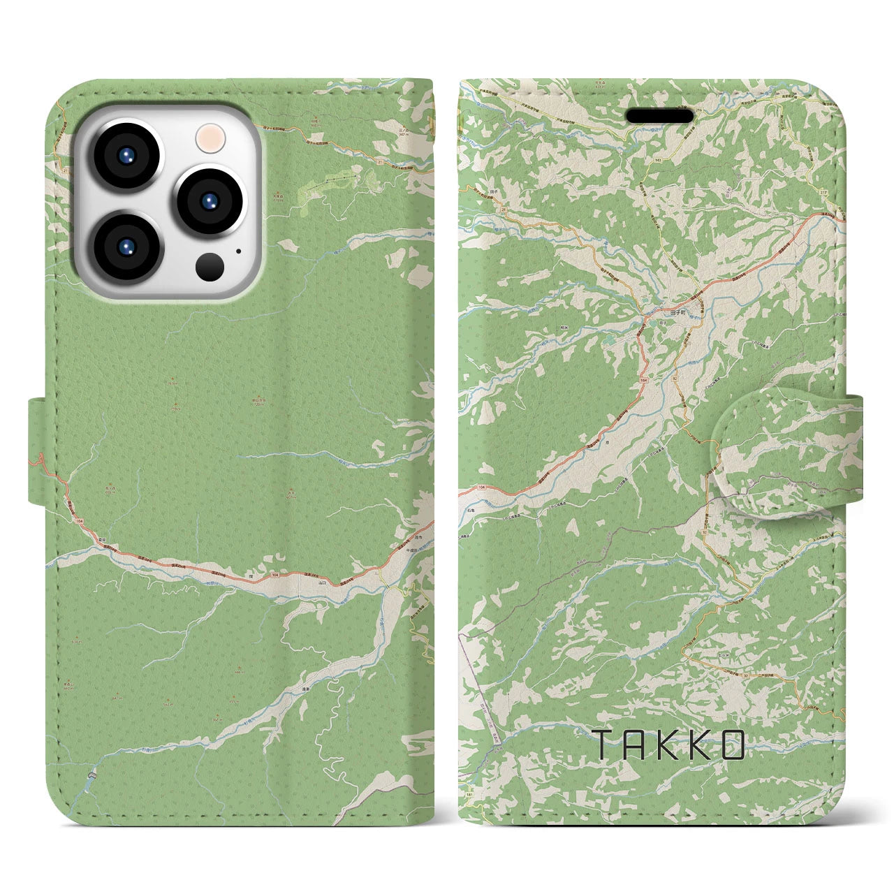 【田子(青森県)】地図柄iPhoneケース(手帳タイプ)ナチュラル・iPhone 13 Pro 用