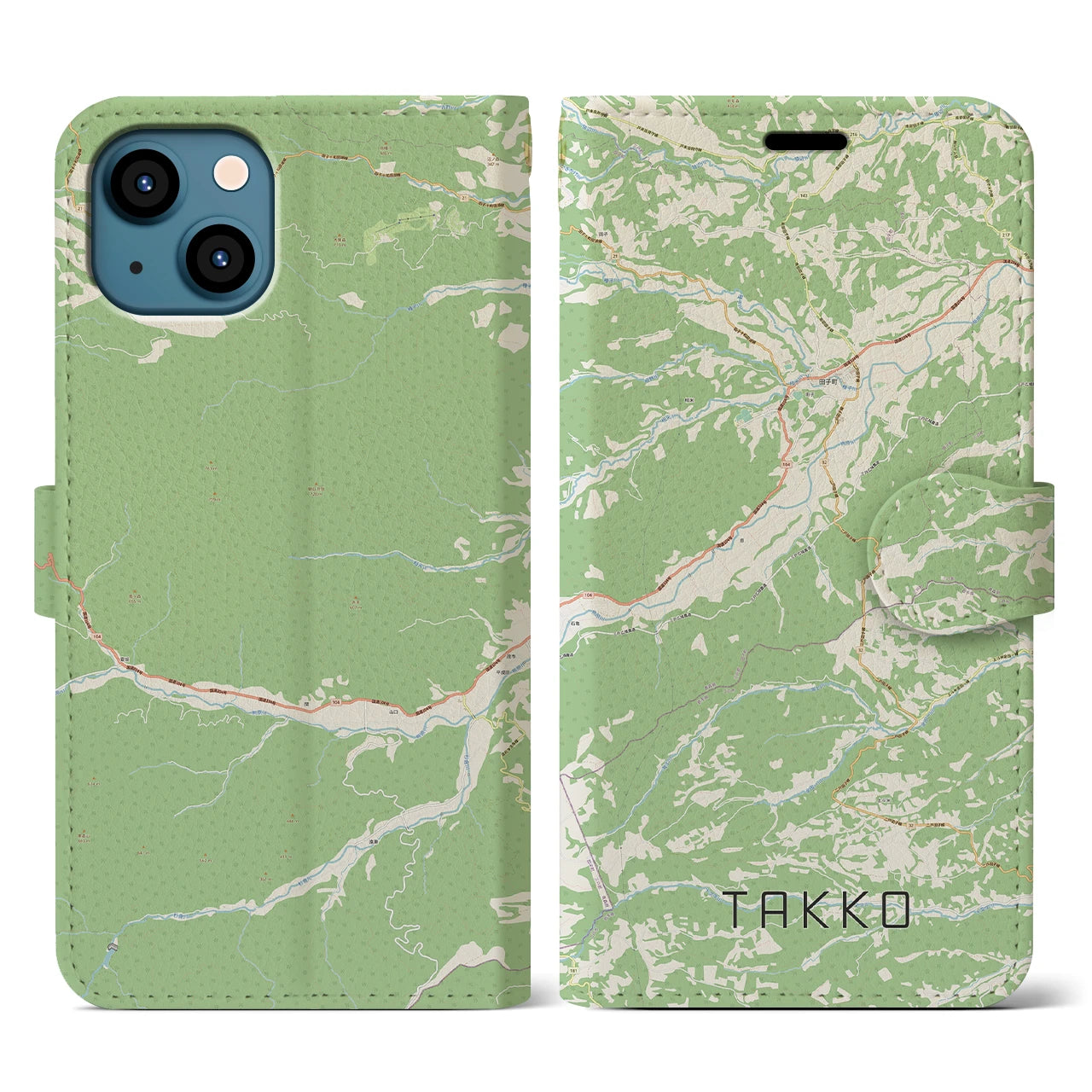 【田子(青森県)】地図柄iPhoneケース(手帳タイプ)ナチュラル・iPhone 13 用