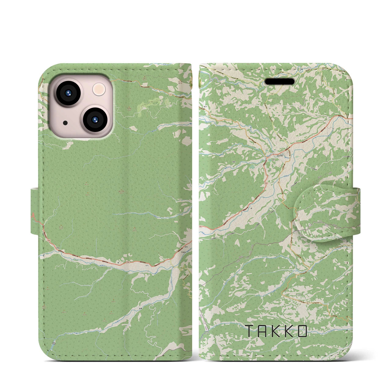 【田子(青森県)】地図柄iPhoneケース(手帳タイプ)ナチュラル・iPhone 13 mini 用