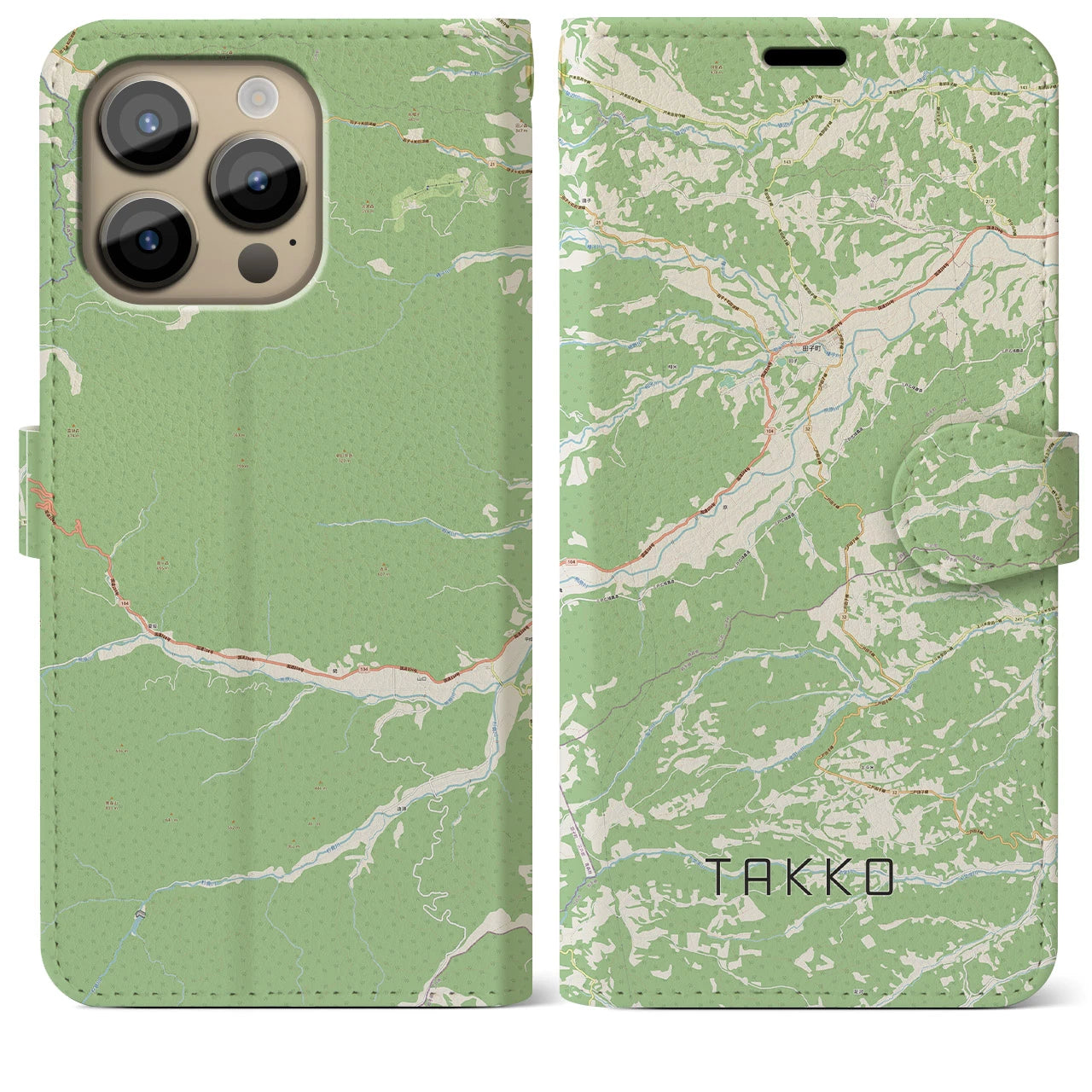 【田子(青森県)】地図柄iPhoneケース(手帳タイプ)ナチュラル・iPhone 14 Pro Max 用