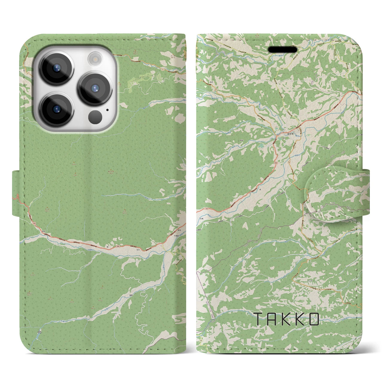 【田子(青森県)】地図柄iPhoneケース(手帳タイプ)ナチュラル・iPhone 14 Pro 用