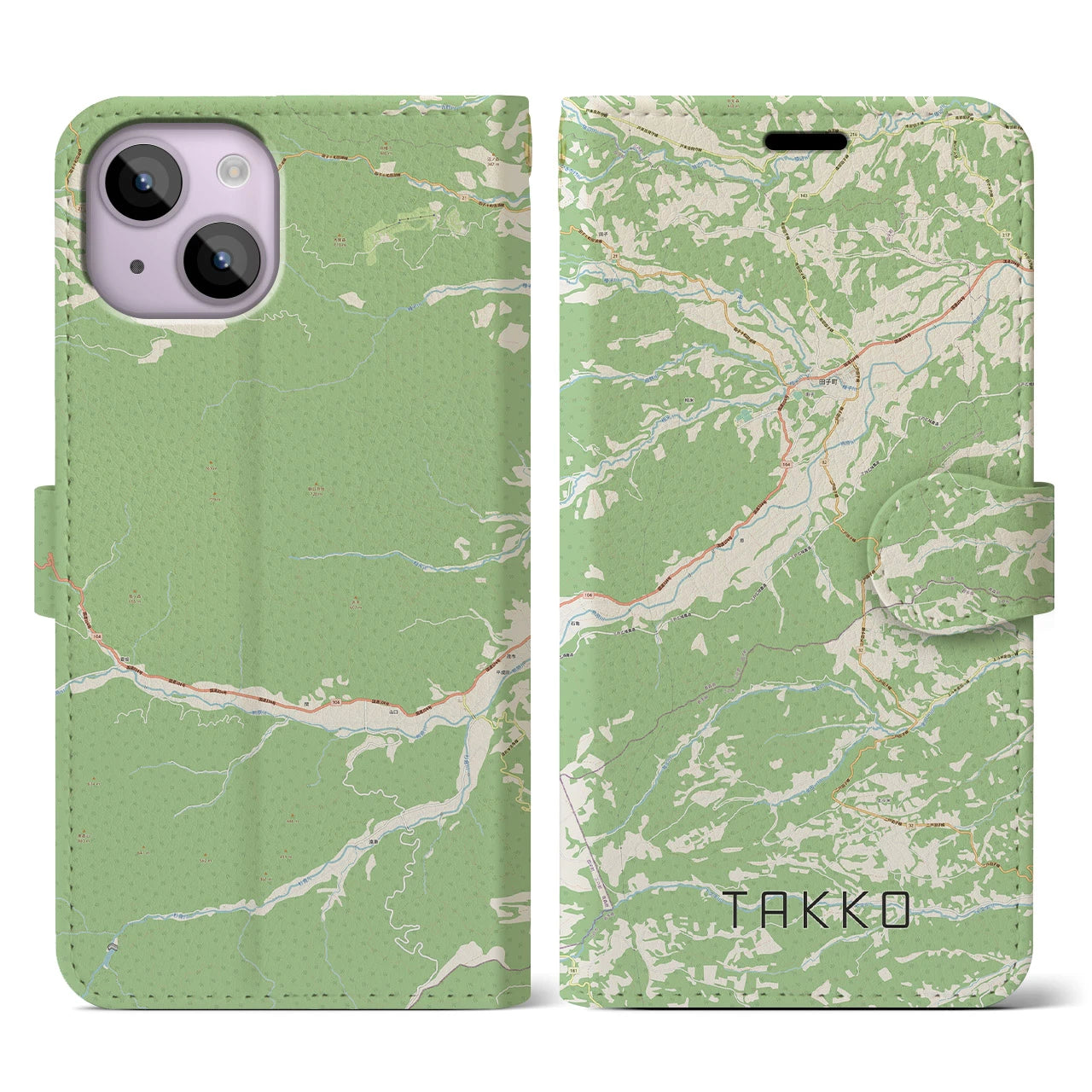 【田子(青森県)】地図柄iPhoneケース(手帳タイプ)ナチュラル・iPhone 14 用
