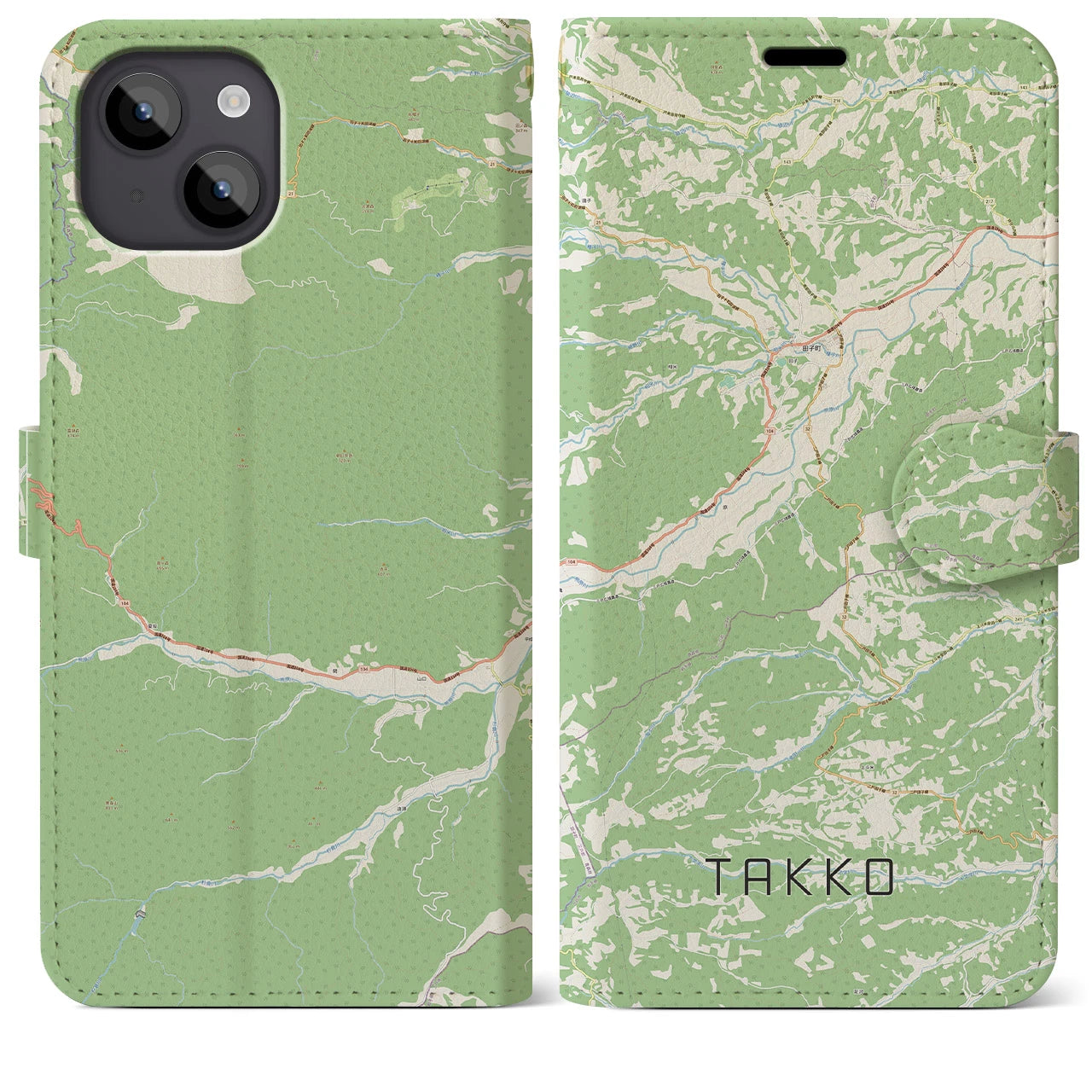 【田子(青森県)】地図柄iPhoneケース(手帳タイプ)ナチュラル・iPhone 14 Plus 用