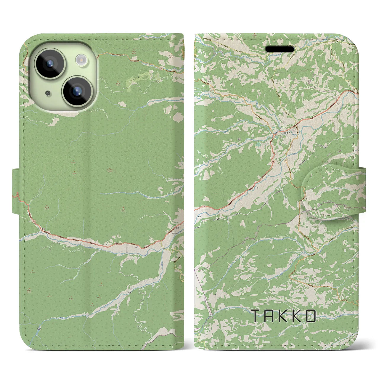 【田子(青森県)】地図柄iPhoneケース(手帳タイプ)ナチュラル・iPhone 15 用