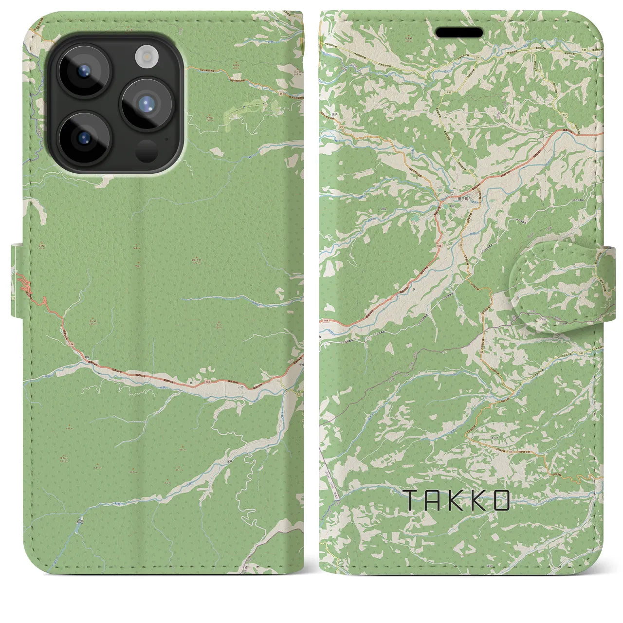 【田子(青森県)】地図柄iPhoneケース(手帳タイプ)ナチュラル・iPhone 15 Pro Max 用
