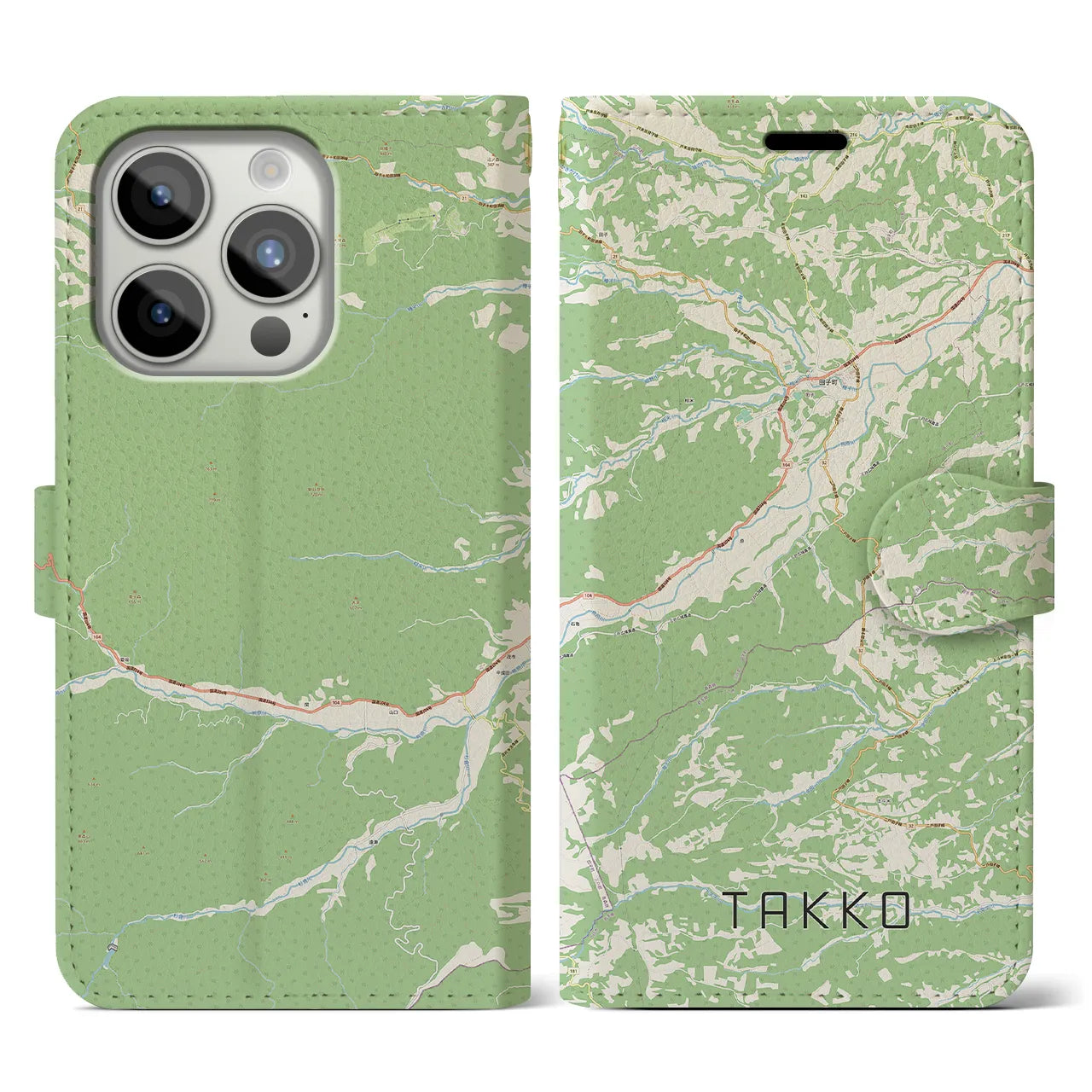 【田子(青森県)】地図柄iPhoneケース(手帳タイプ)ナチュラル・iPhone 15 Pro 用