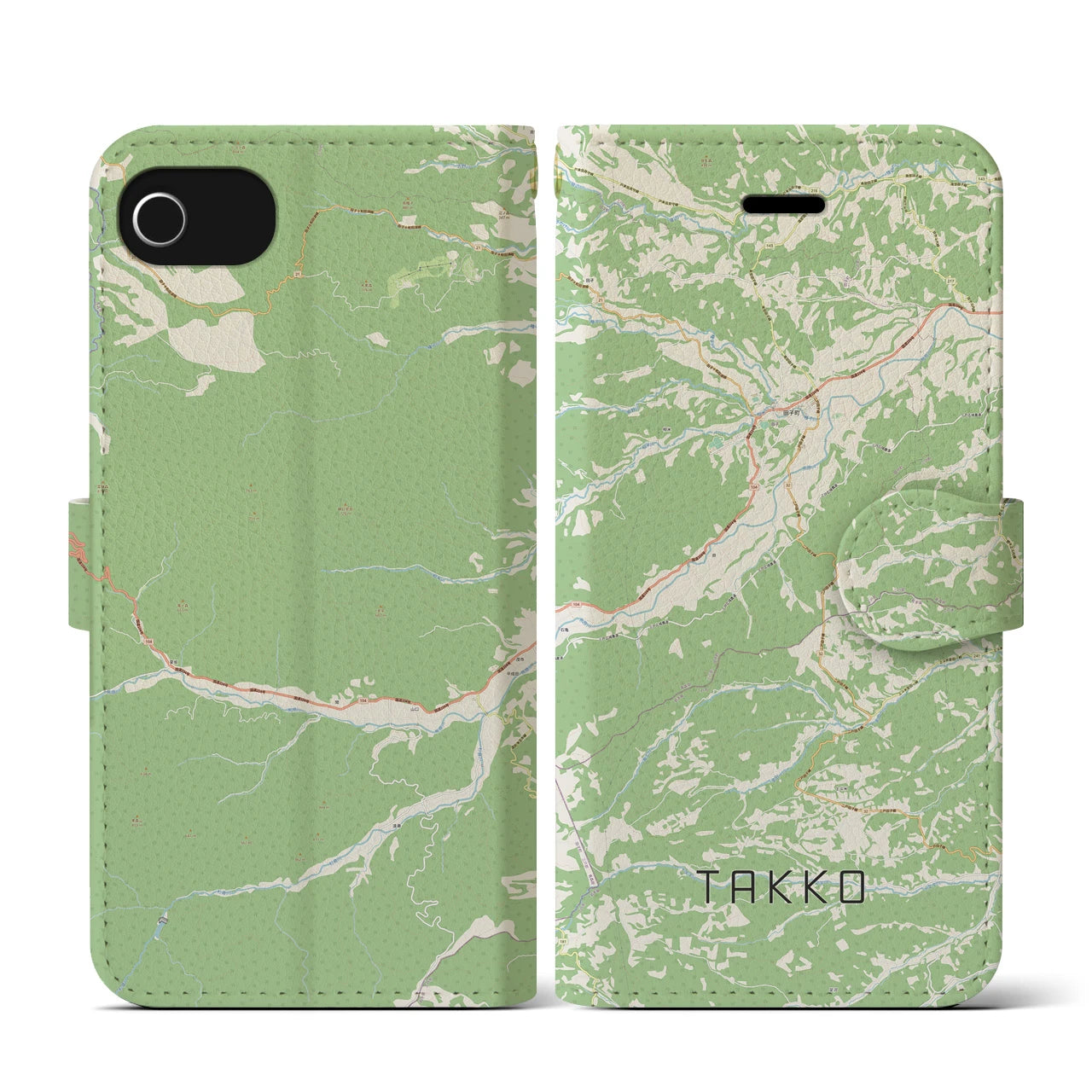 【田子(青森県)】地図柄iPhoneケース(手帳タイプ)ナチュラル・iPhone SE(第3 / 第2世代) / 8 / 7 / 6s / 6 用