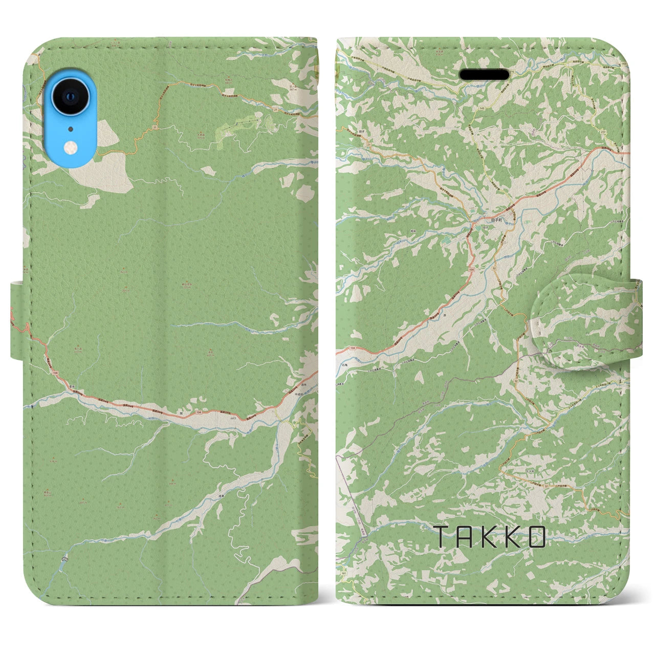 【田子(青森県)】地図柄iPhoneケース(手帳タイプ)ナチュラル・iPhone XR 用