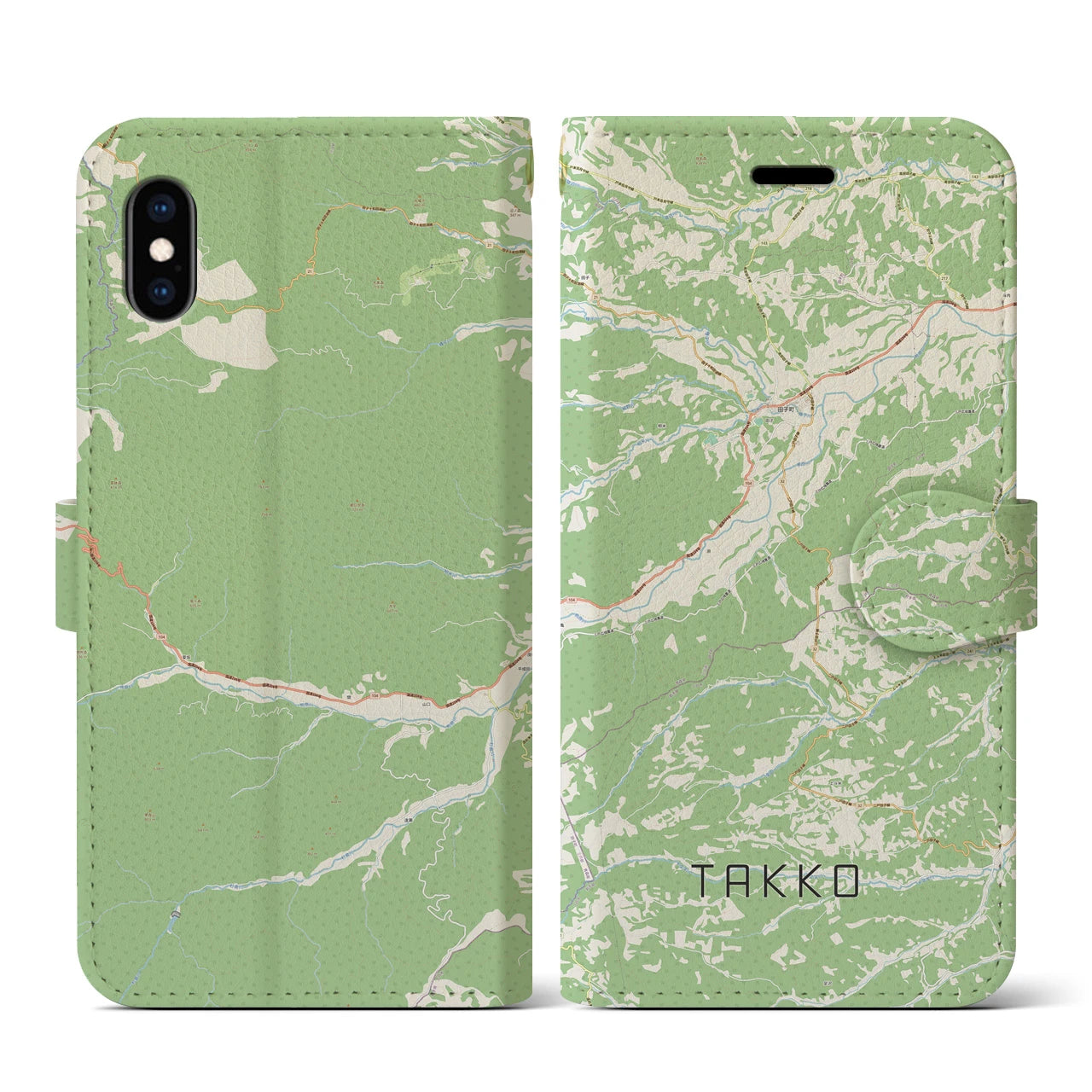 【田子(青森県)】地図柄iPhoneケース(手帳タイプ)ナチュラル・iPhone XS / X 用