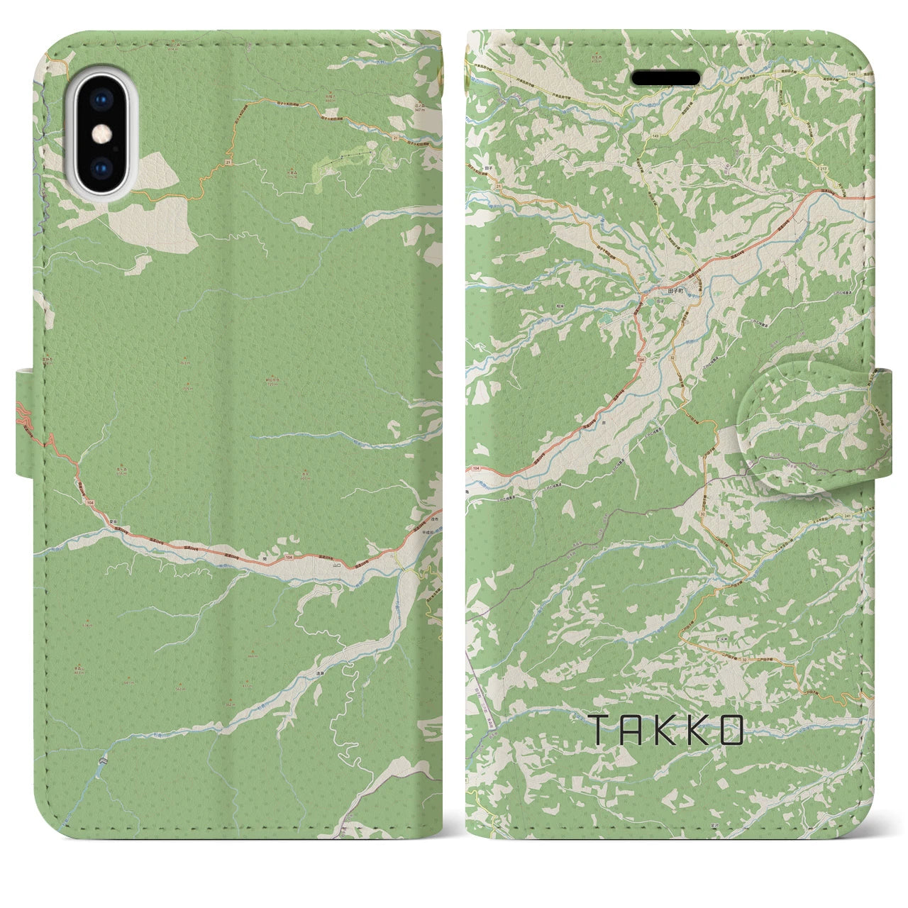 【田子(青森県)】地図柄iPhoneケース(手帳タイプ)ナチュラル・iPhone XS Max 用