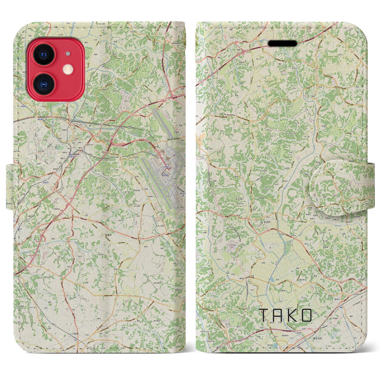 【多古(千葉県)】地図柄iPhoneケース(手帳タイプ)ナチュラル・iPhone 11 用