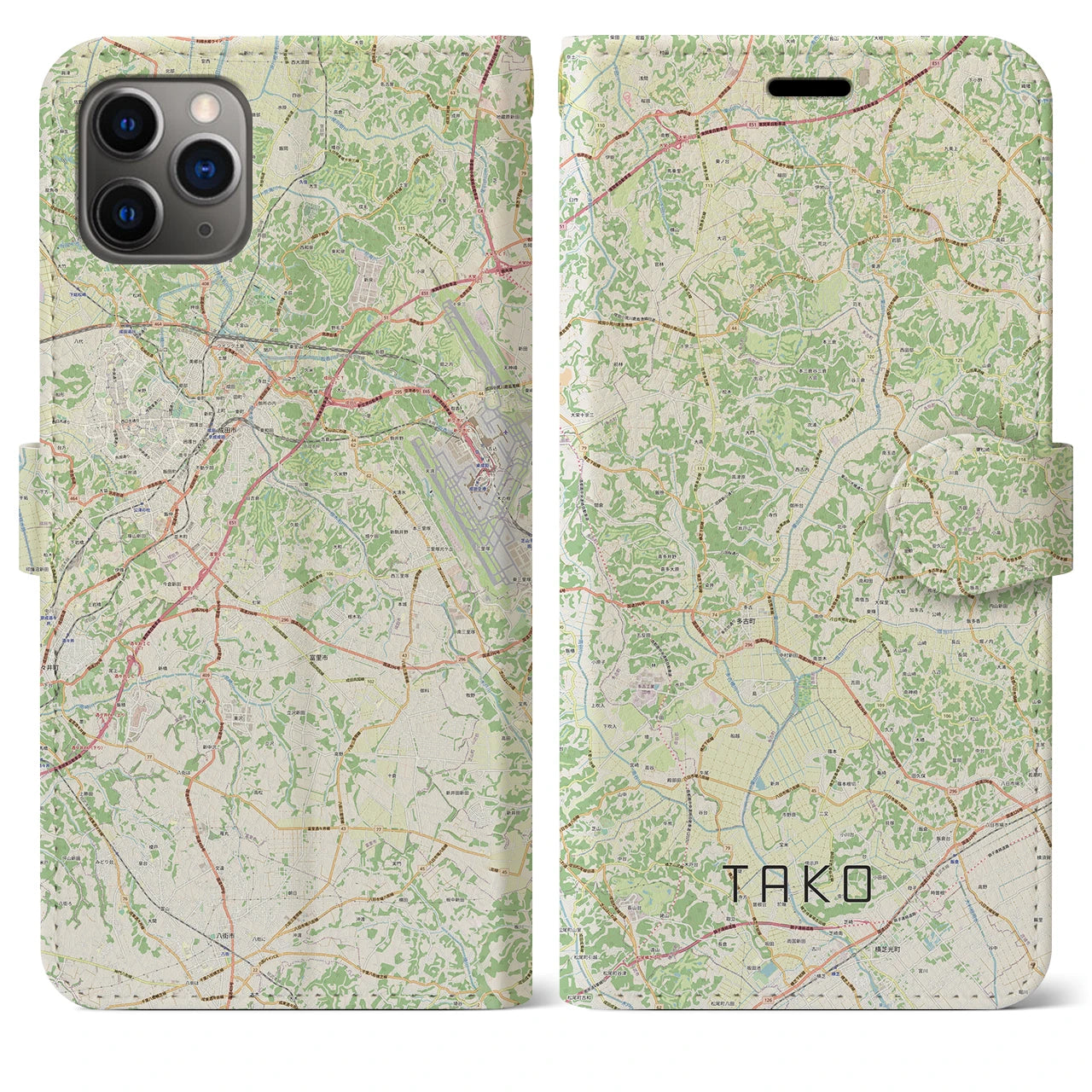 【多古(千葉県)】地図柄iPhoneケース(手帳タイプ)ナチュラル・iPhone 11 Pro Max 用