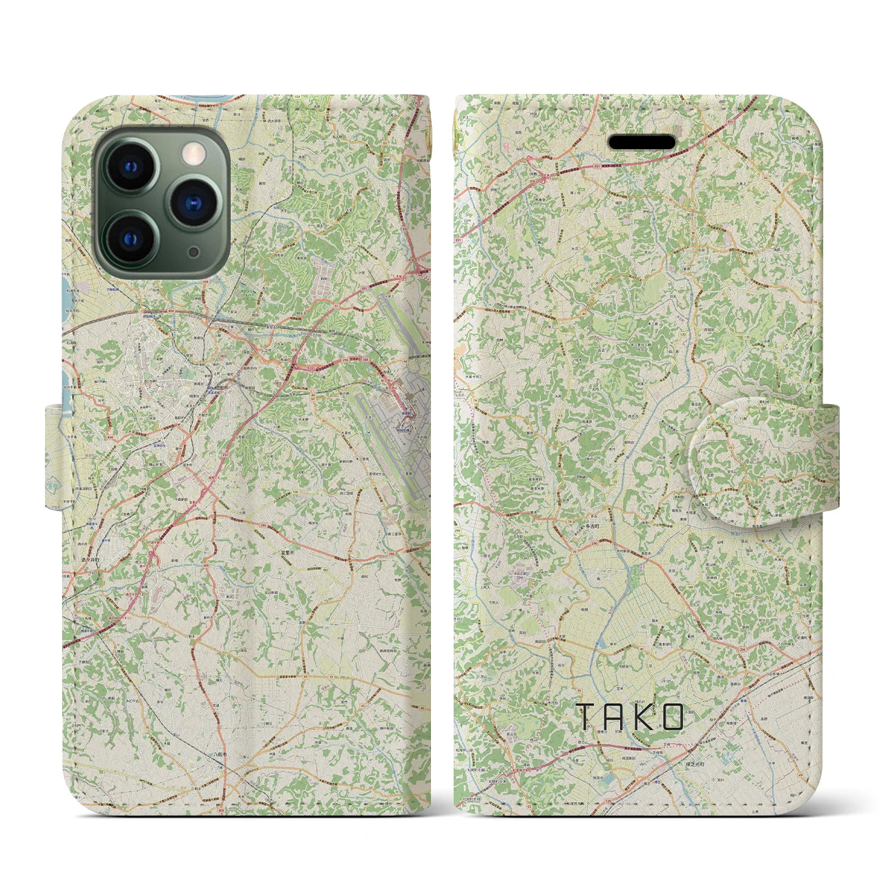 【多古(千葉県)】地図柄iPhoneケース(手帳タイプ)ナチュラル・iPhone 11 Pro 用