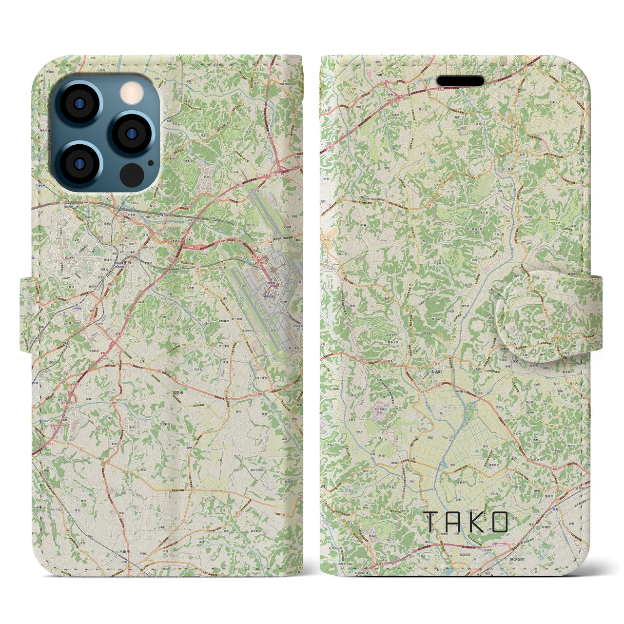 【多古(千葉県)】地図柄iPhoneケース(手帳タイプ)ナチュラル・iPhone 12 / 12 Pro 用