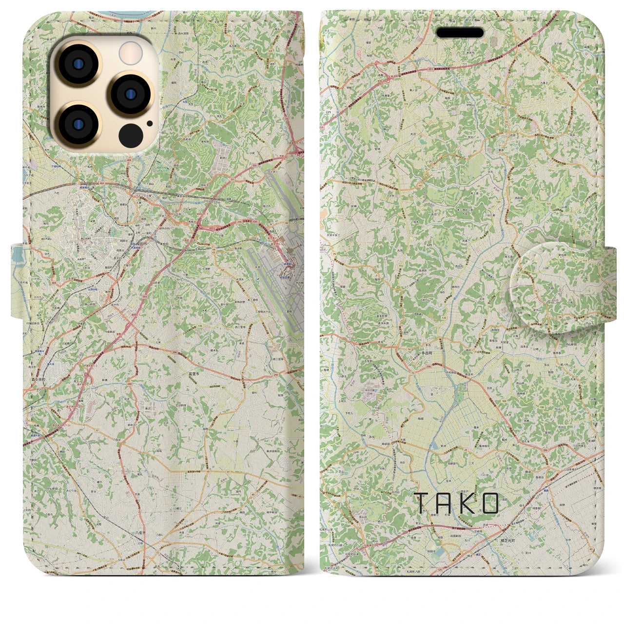 【多古(千葉県)】地図柄iPhoneケース(手帳タイプ)ナチュラル・iPhone 12 Pro Max 用