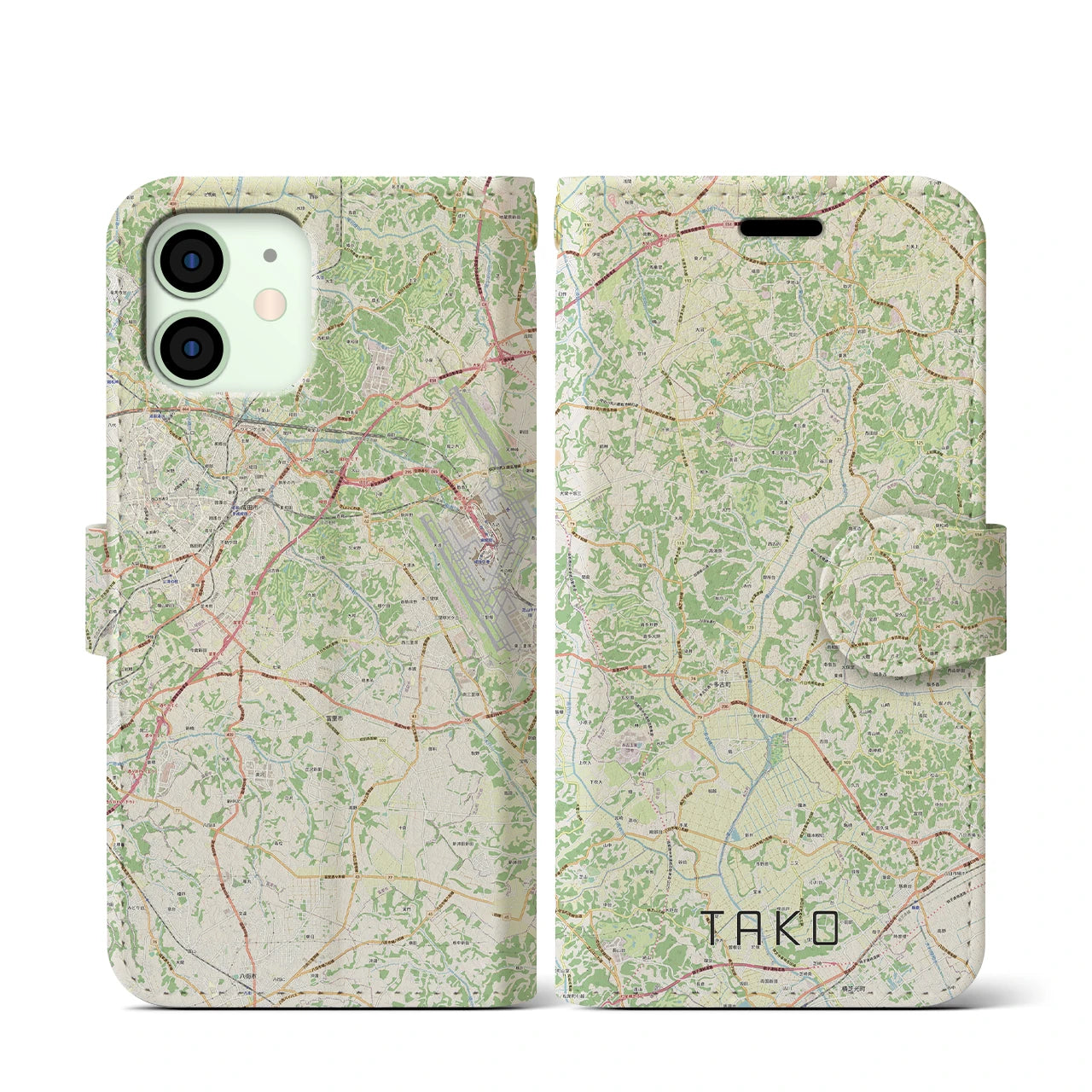 【多古(千葉県)】地図柄iPhoneケース(手帳タイプ)ナチュラル・iPhone 12 mini 用