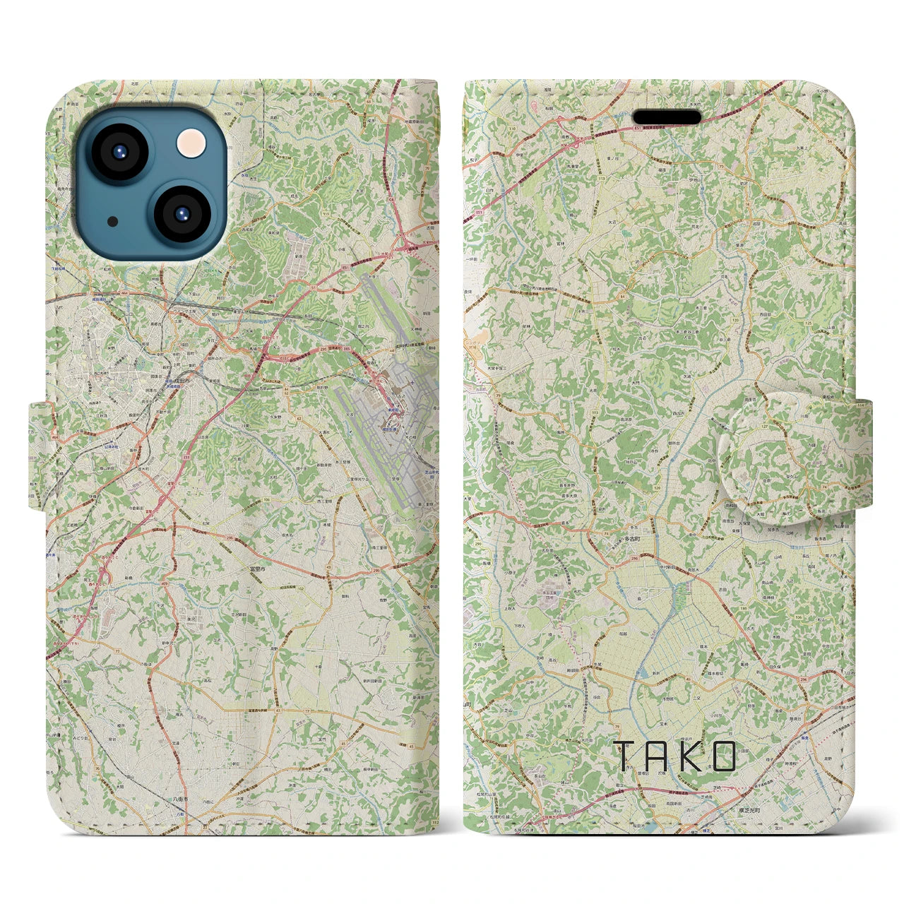 【多古(千葉県)】地図柄iPhoneケース(手帳タイプ)ナチュラル・iPhone 13 用