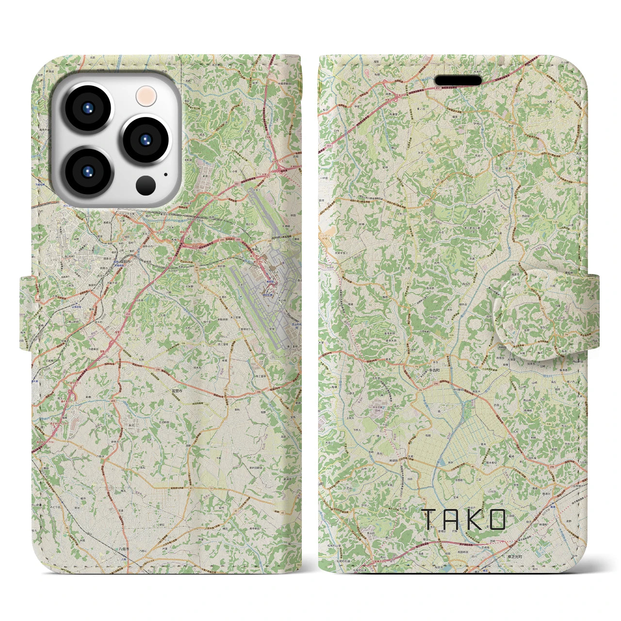 【多古(千葉県)】地図柄iPhoneケース(手帳タイプ)ナチュラル・iPhone 13 Pro 用