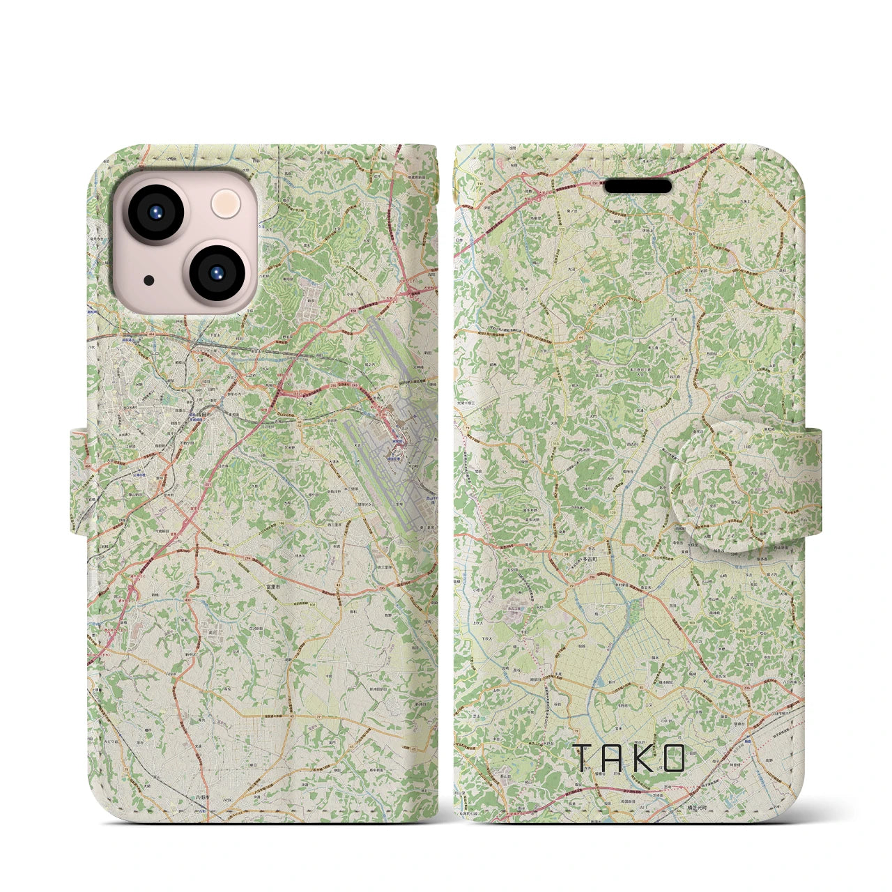 【多古(千葉県)】地図柄iPhoneケース(手帳タイプ)ナチュラル・iPhone 13 mini 用