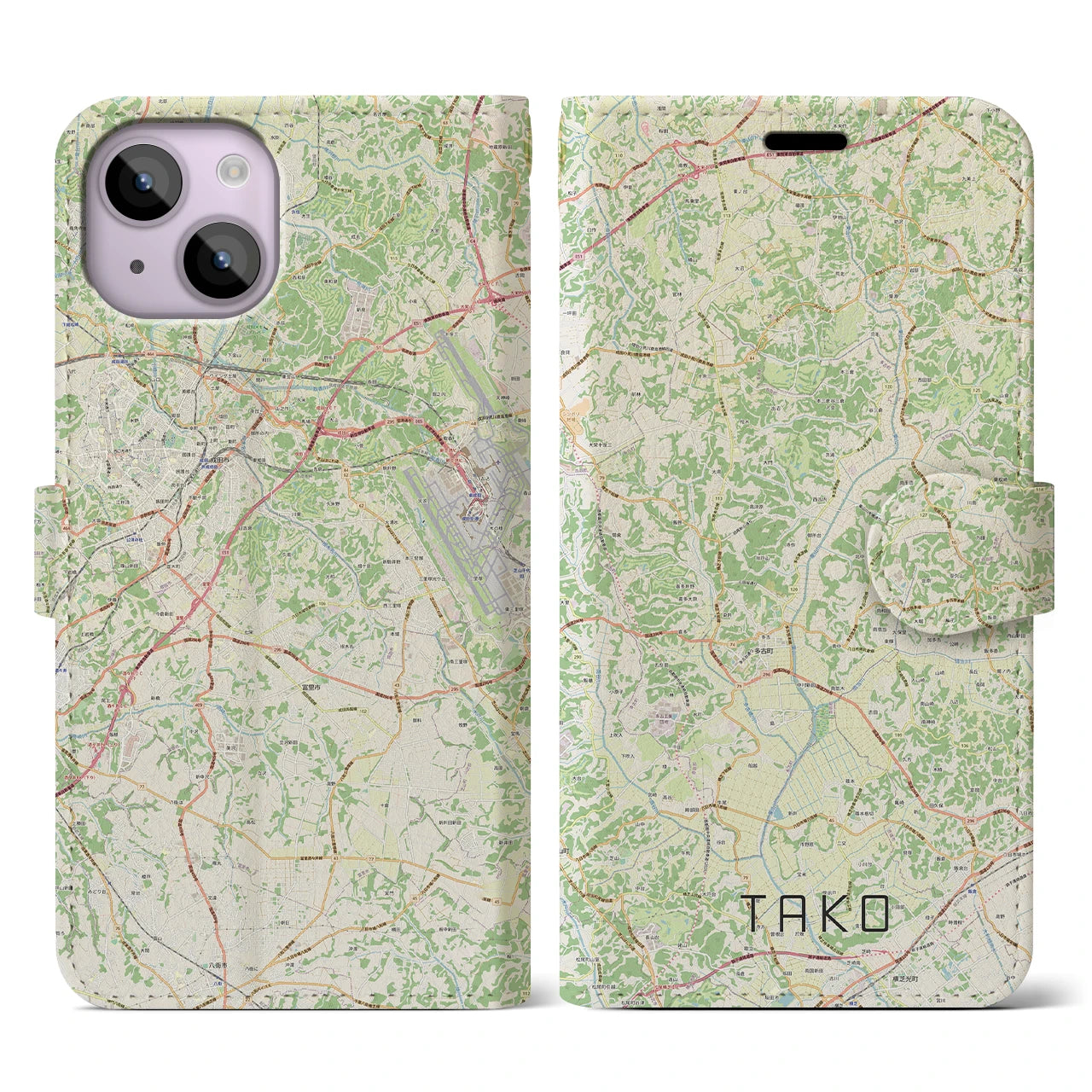 【多古(千葉県)】地図柄iPhoneケース(手帳タイプ)ナチュラル・iPhone 14 用