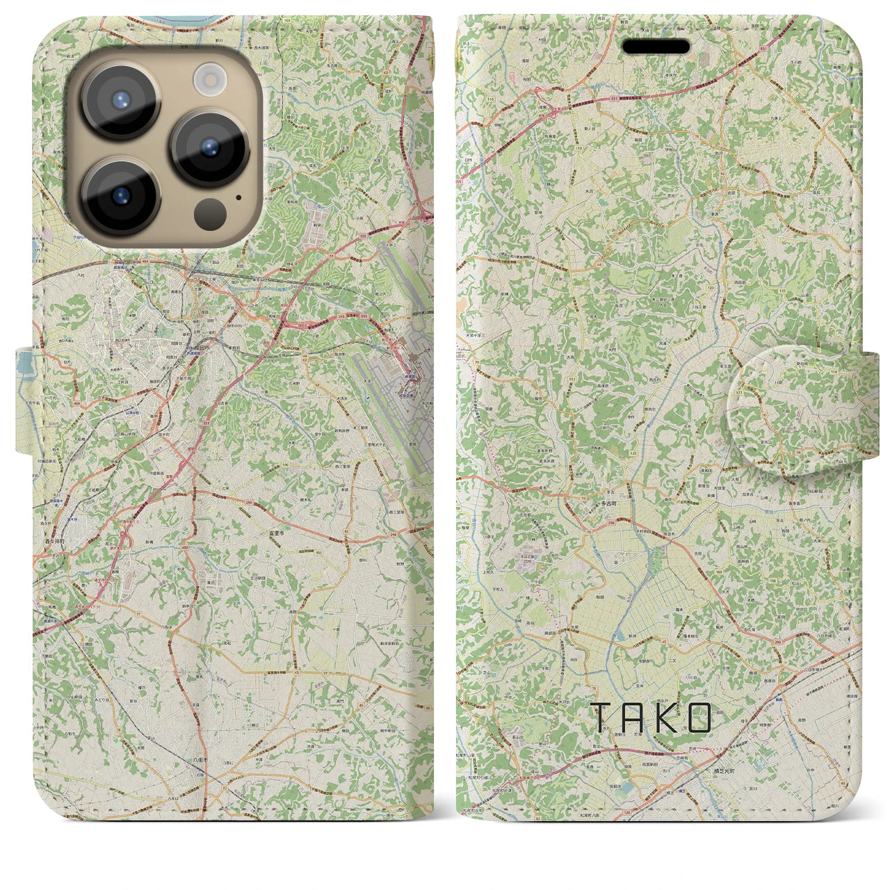 【多古(千葉県)】地図柄iPhoneケース(手帳タイプ)ナチュラル・iPhone 14 Pro Max 用