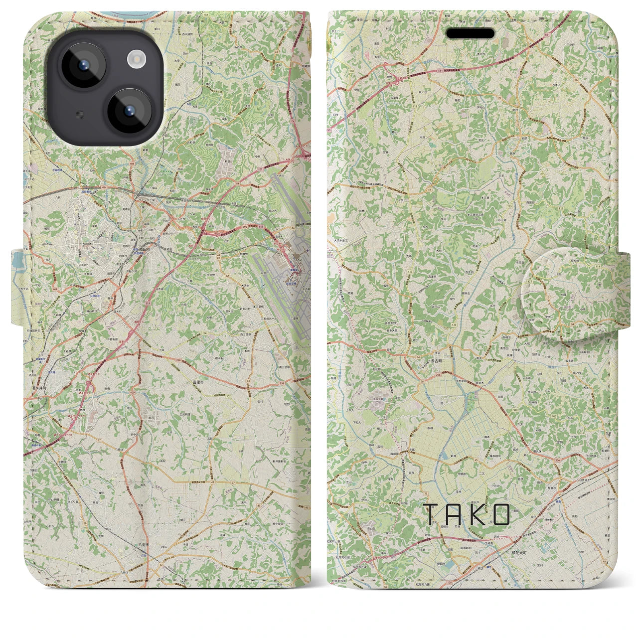 【多古(千葉県)】地図柄iPhoneケース(手帳タイプ)ナチュラル・iPhone 14 Plus 用