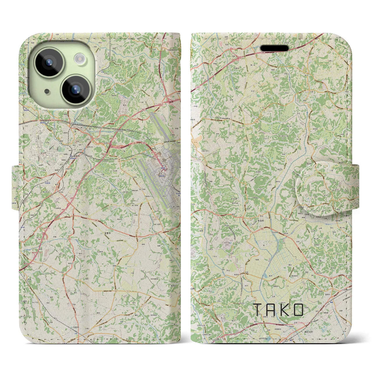 【多古(千葉県)】地図柄iPhoneケース(手帳タイプ)ナチュラル・iPhone 15 用