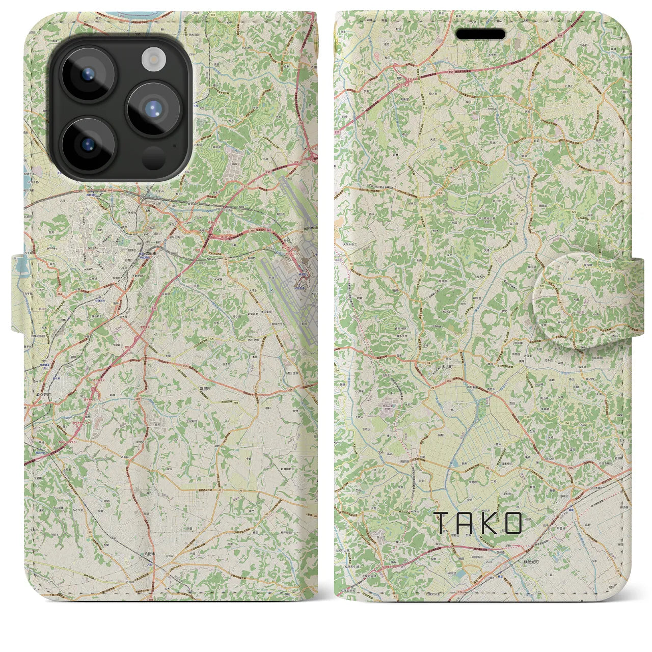 【多古(千葉県)】地図柄iPhoneケース(手帳タイプ)ナチュラル・iPhone 15 Pro Max 用