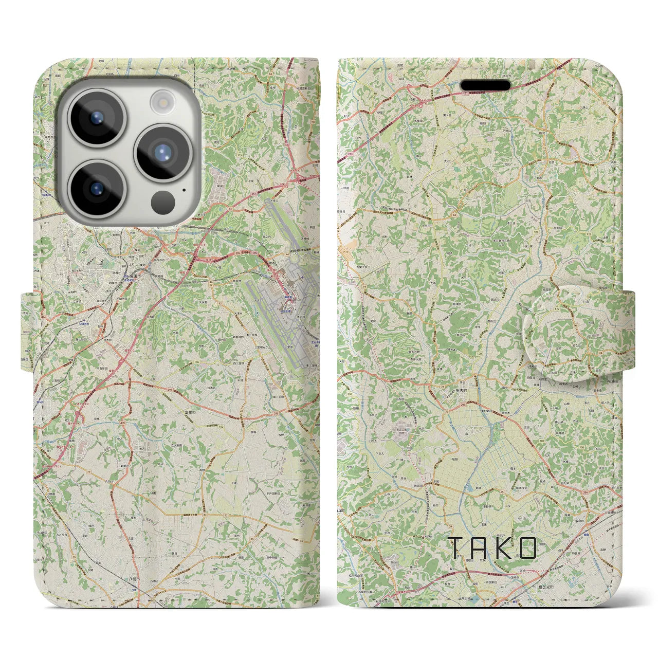 【多古(千葉県)】地図柄iPhoneケース(手帳タイプ)ナチュラル・iPhone 15 Pro 用