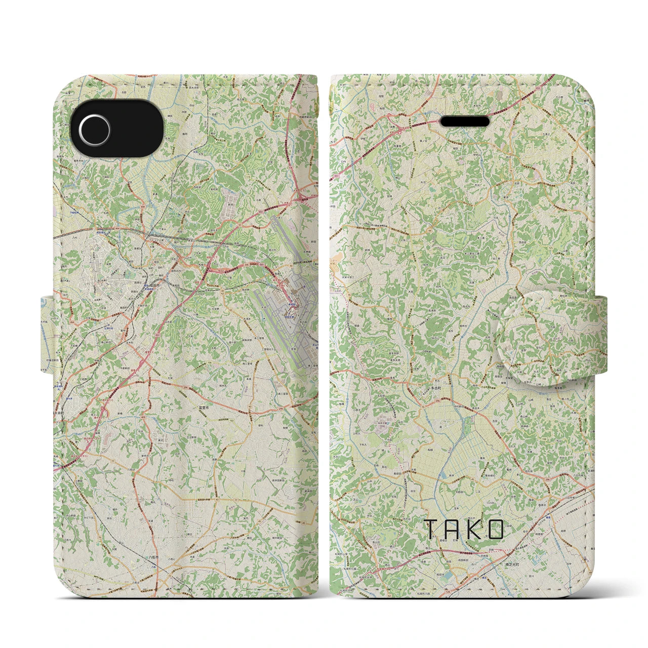【多古(千葉県)】地図柄iPhoneケース(手帳タイプ)ナチュラル・iPhone SE(第3 / 第2世代) / 8 / 7 / 6s / 6 用