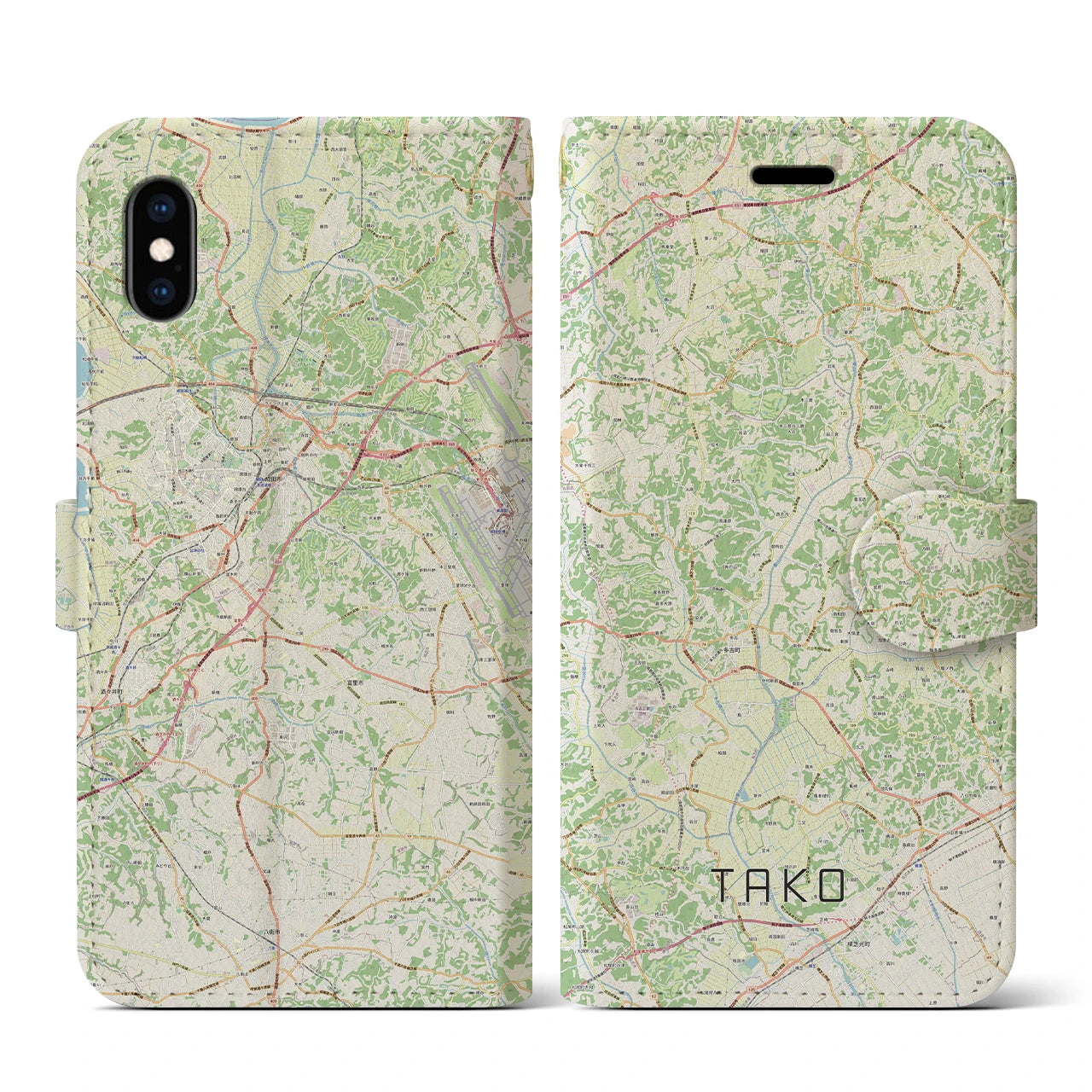 【多古(千葉県)】地図柄iPhoneケース(手帳タイプ)ナチュラル・iPhone XS / X 用