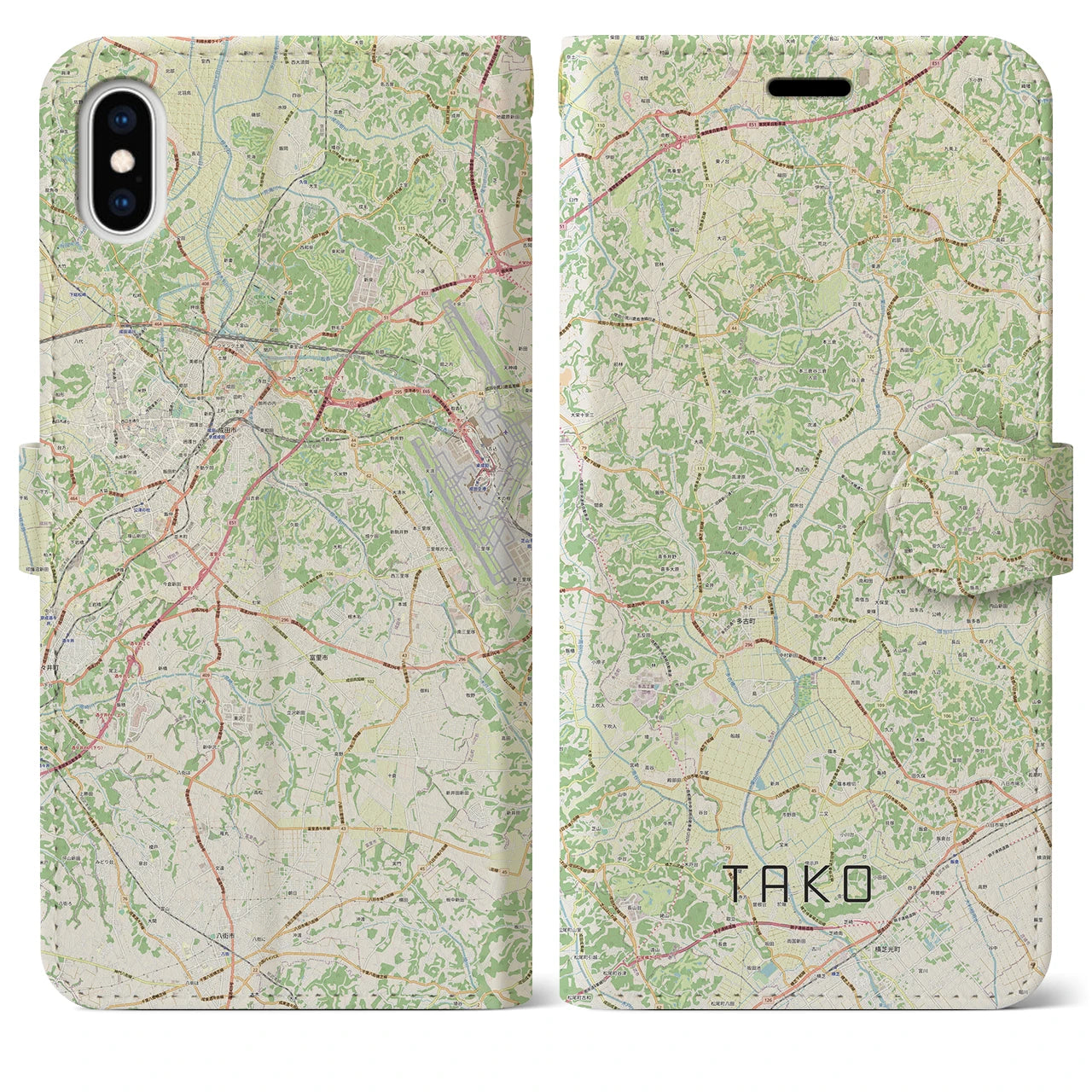 【多古(千葉県)】地図柄iPhoneケース(手帳タイプ)ナチュラル・iPhone XS Max 用