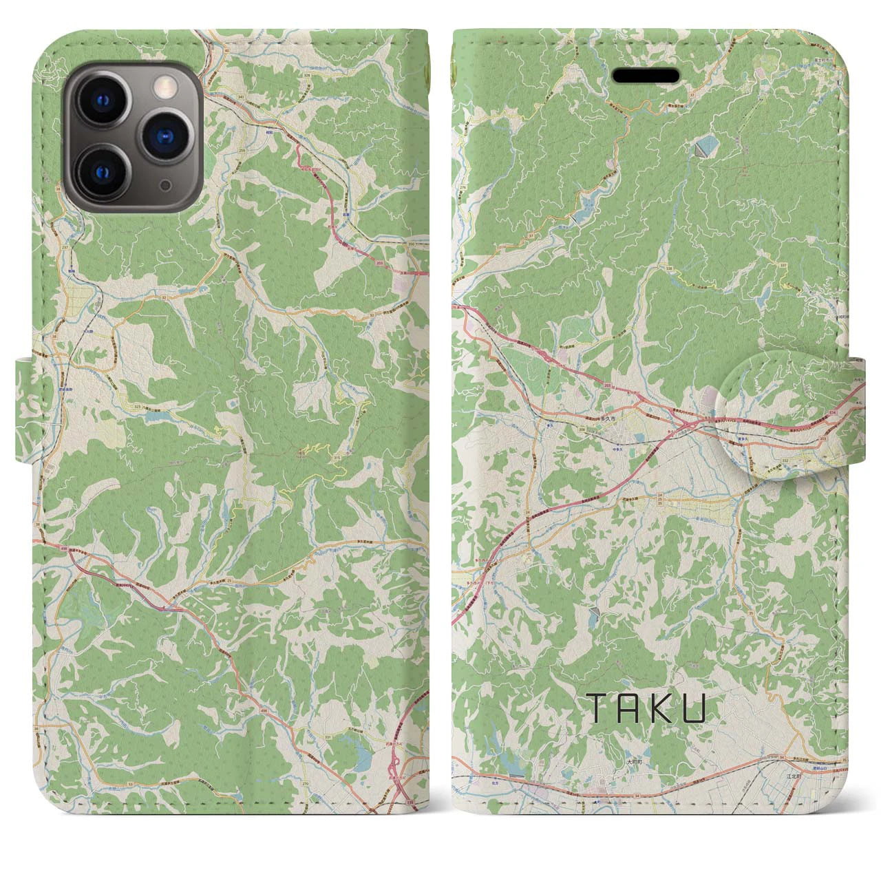 【多久(佐賀県)】地図柄iPhoneケース(手帳タイプ)ナチュラル・iPhone 11 Pro Max 用