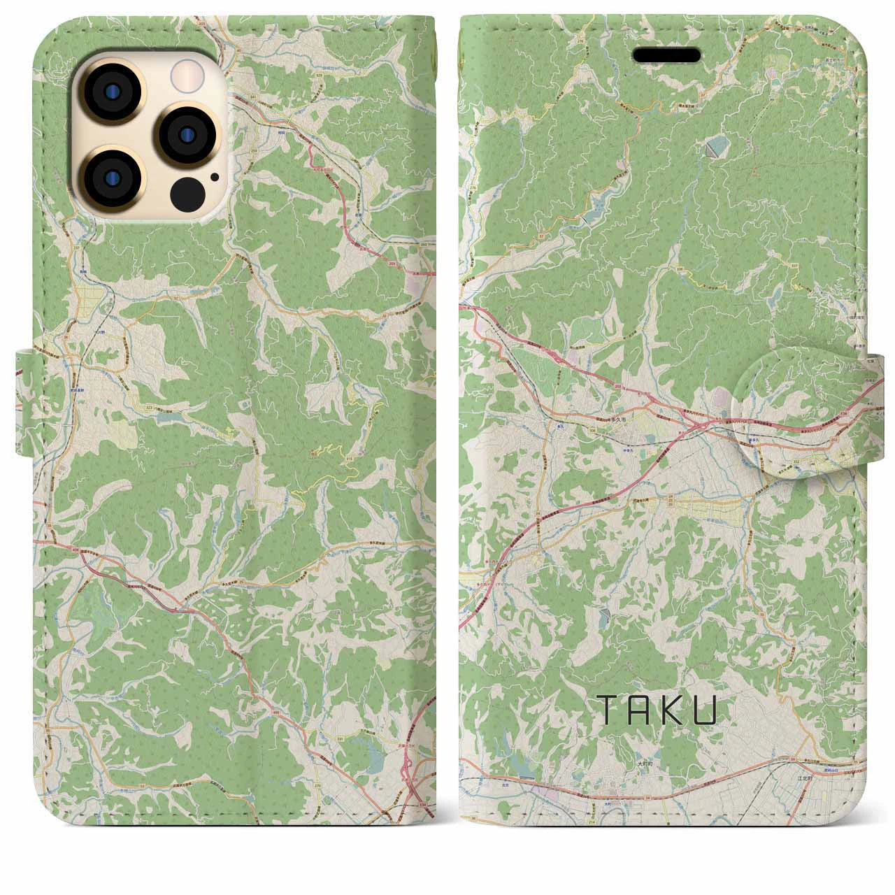 【多久(佐賀県)】地図柄iPhoneケース(手帳タイプ)ナチュラル・iPhone 12 Pro Max 用
