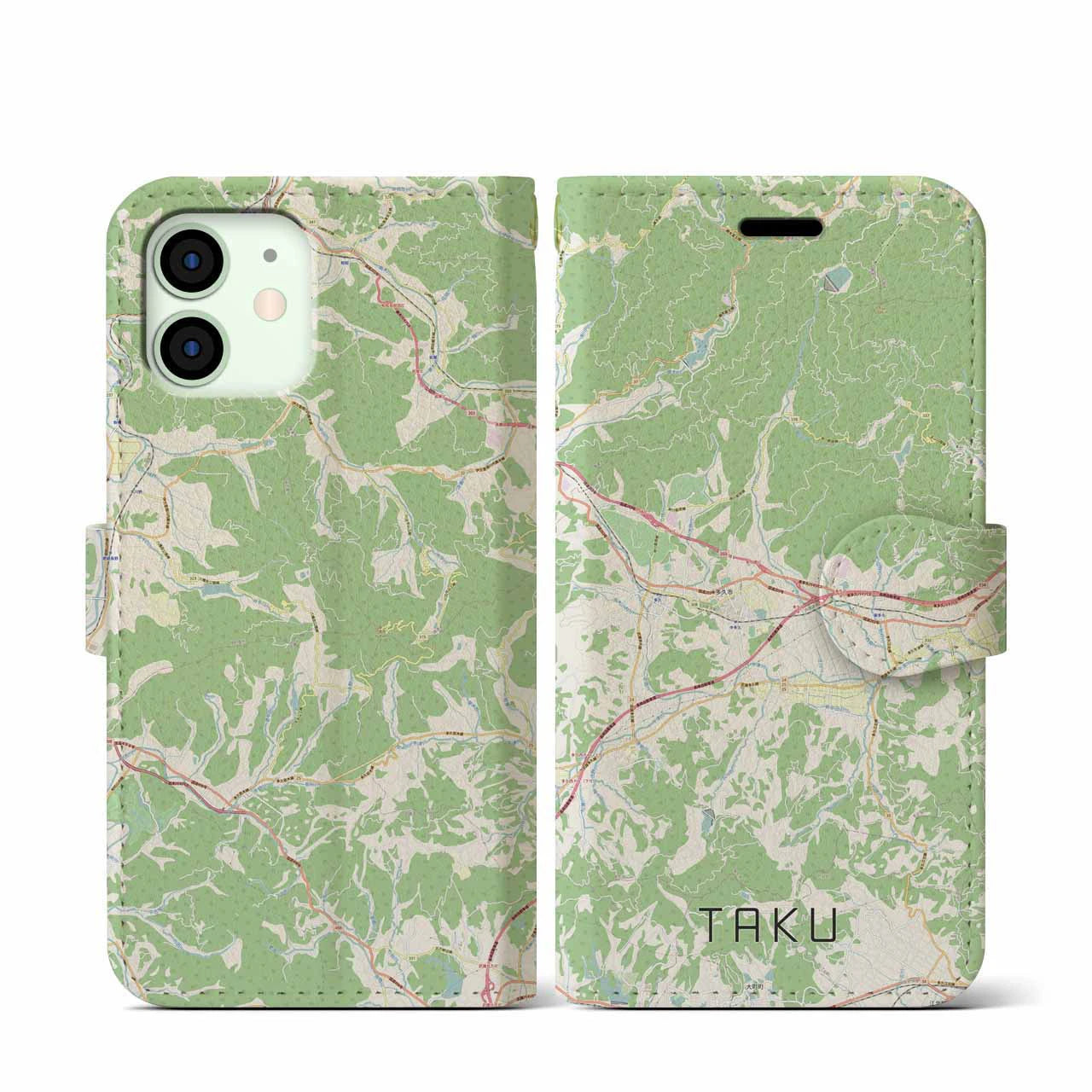【多久(佐賀県)】地図柄iPhoneケース(手帳タイプ)ナチュラル・iPhone 12 mini 用