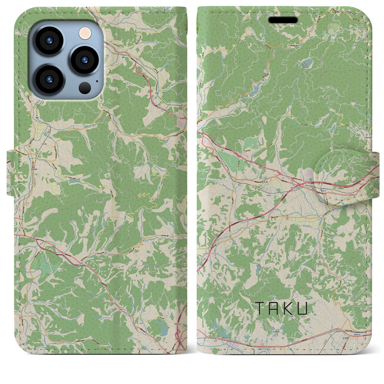 【多久(佐賀県)】地図柄iPhoneケース(手帳タイプ)ナチュラル・iPhone 13 Pro Max 用