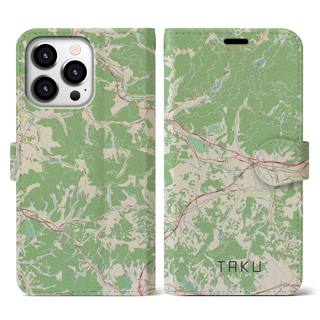 【多久(佐賀県)】地図柄iPhoneケース(手帳タイプ)ナチュラル・iPhone 13 Pro 用