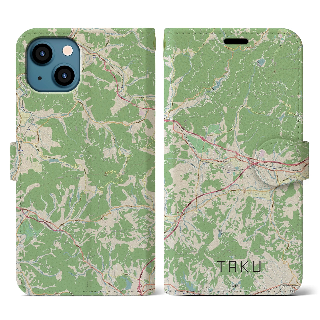 【多久(佐賀県)】地図柄iPhoneケース(手帳タイプ)ナチュラル・iPhone 13 用