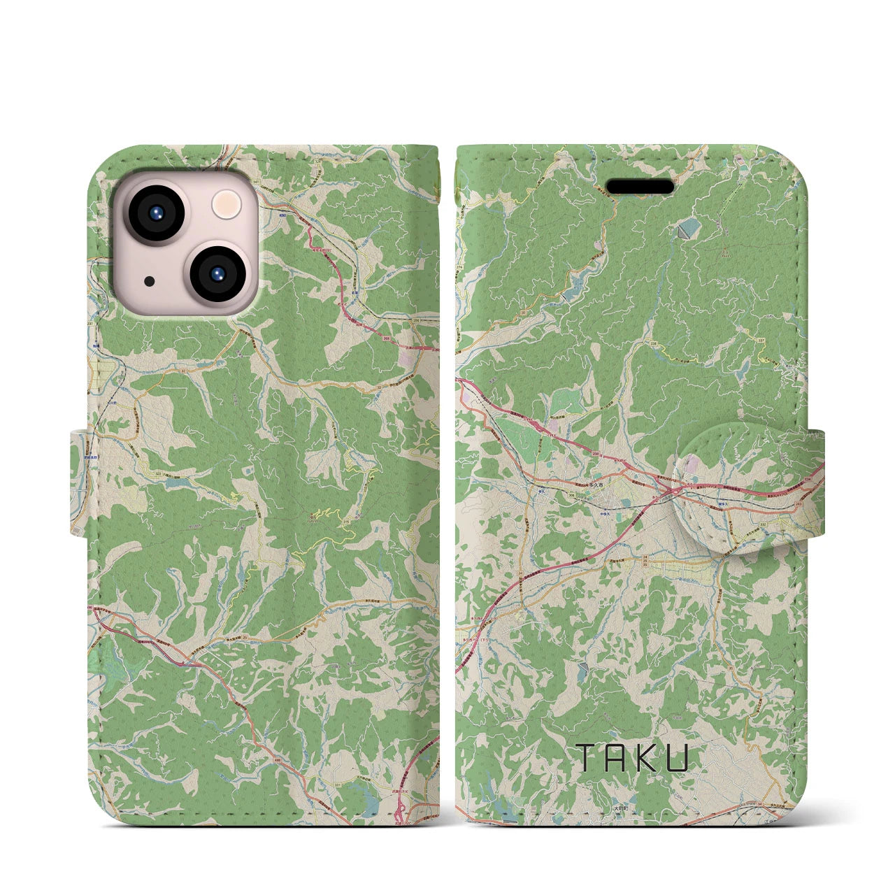 【多久(佐賀県)】地図柄iPhoneケース(手帳タイプ)ナチュラル・iPhone 13 mini 用