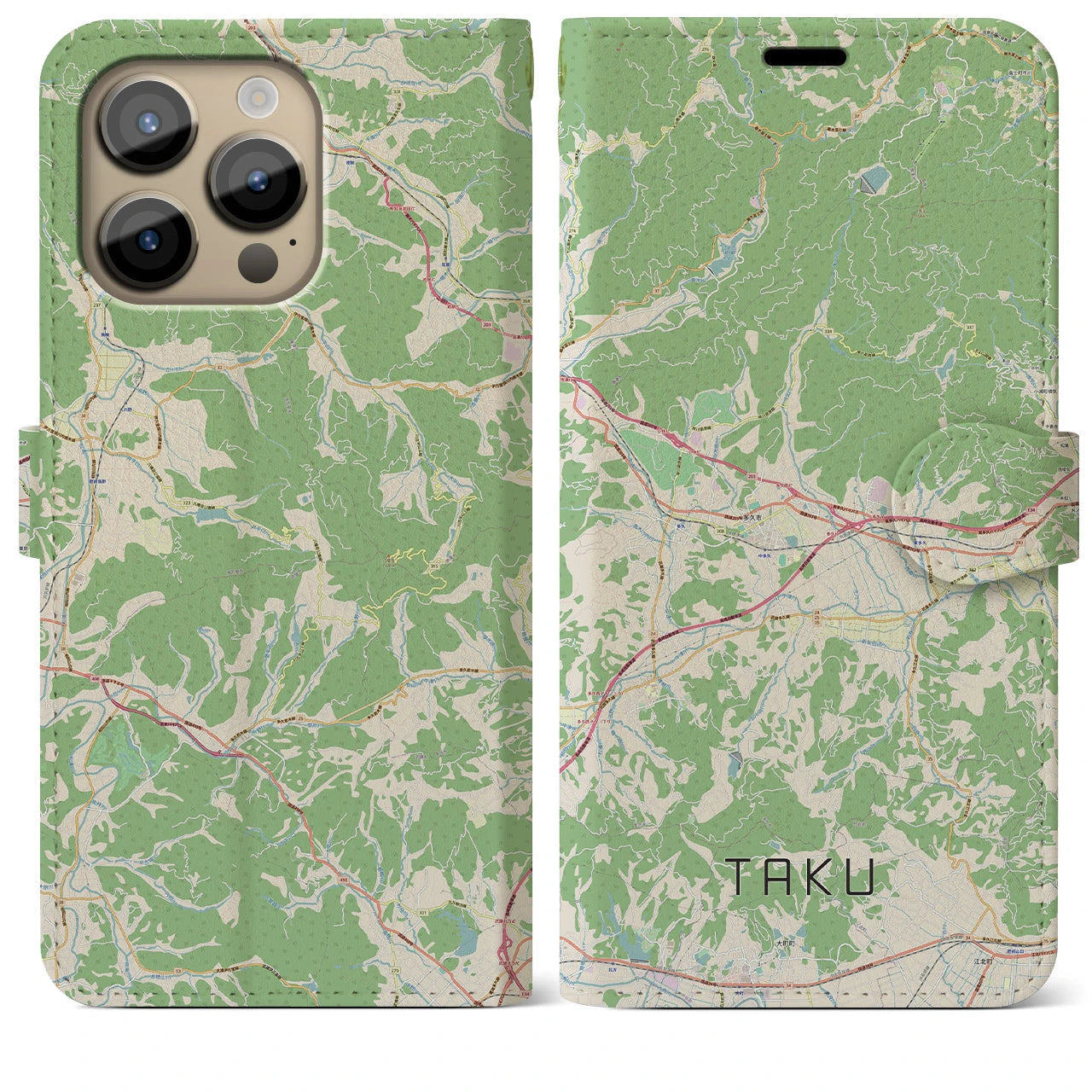 【多久(佐賀県)】地図柄iPhoneケース(手帳タイプ)ナチュラル・iPhone 14 Pro Max 用